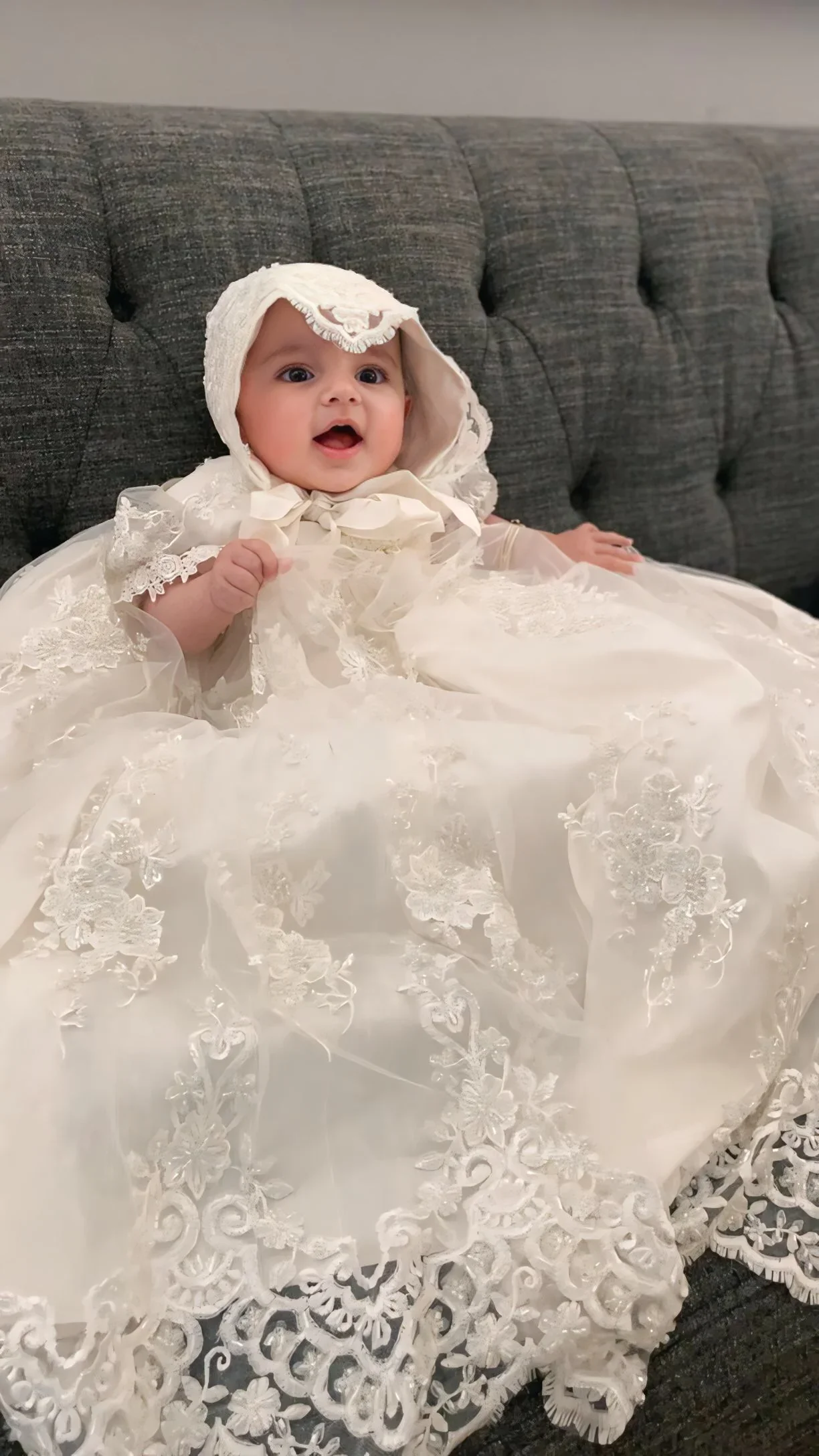 Infant Flower Girl Dress For Wedding Birthday Christening Baptism Lace Applique Gowns With Bonnet Customized