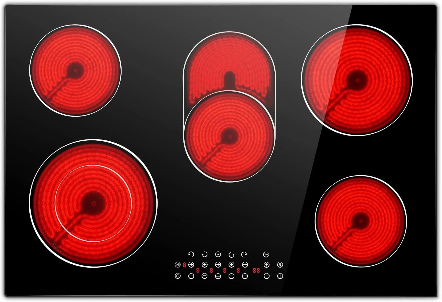 Electric Cooktop 30 Inch 5 Burners Electric Stove Top, Built-in Electric Radiant Ceramic Cooktop with Sensor Touch Control