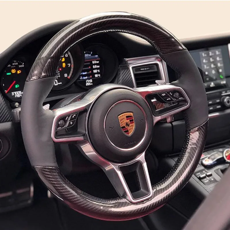 

Hand Stitched genuine Leather carbon fiber Car Steering Wheel Cover for Porsche Taycan Cayenne Macan Panamera 718 911 Auto Parts