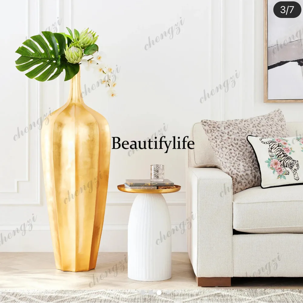 Super large H1.25m floor-to-ceiling gold magnesium oxide vase, living room, shopping mall, ornament, decorative flower ware