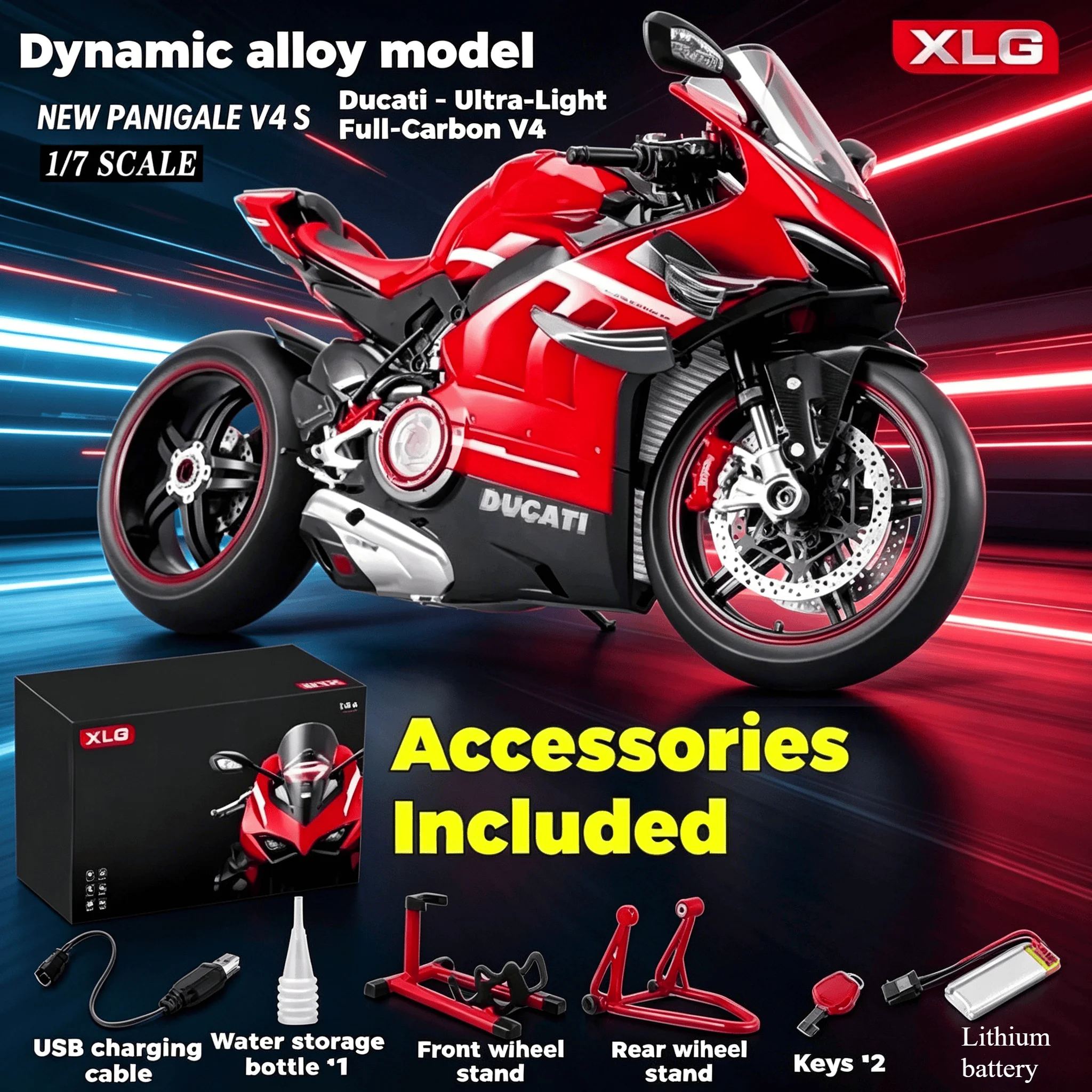 

1:6 1:7 For Ducati V4s Ignite Start Smoke Effect Panigale motorcycle alloy simulation model Large decoration birthday gift