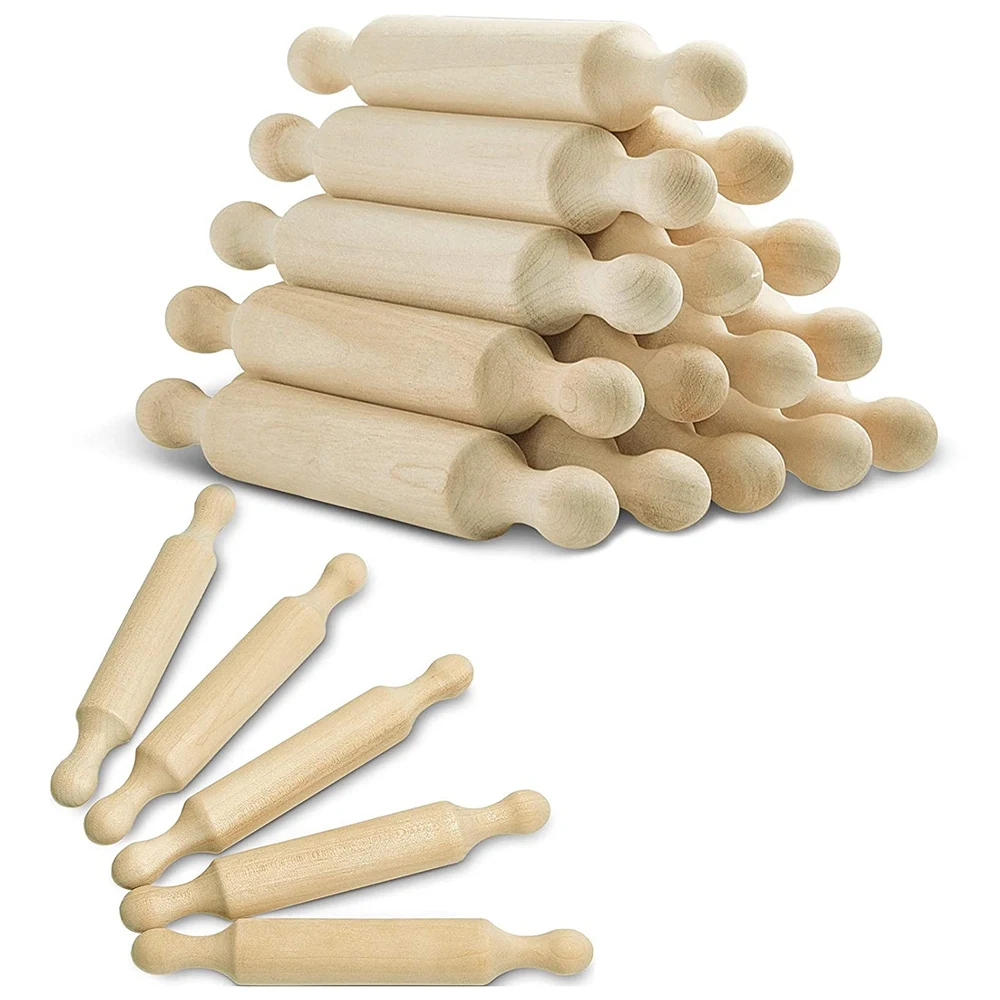 15 Pieces Wooden Mini Rolling Pin 6 Inches Long Kitchen Baking Rolling Pin Small Wood Dough Roller for Children Fondant