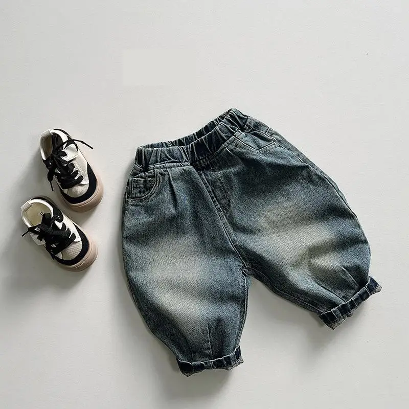 

2024 Autumn New Children Loose Denim Trousers Baby Girls Casual Harem Pants Wide Leg Pants Fashion Boys Retro Jeans Kids Clothes