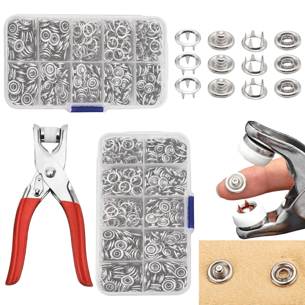 

200 Sets Snap Fasteners Kit - 9.5mm Metal Snaps with Pliers Press Tool - Perfect for DIY Crafts, Clothing, Hats - Easy Install