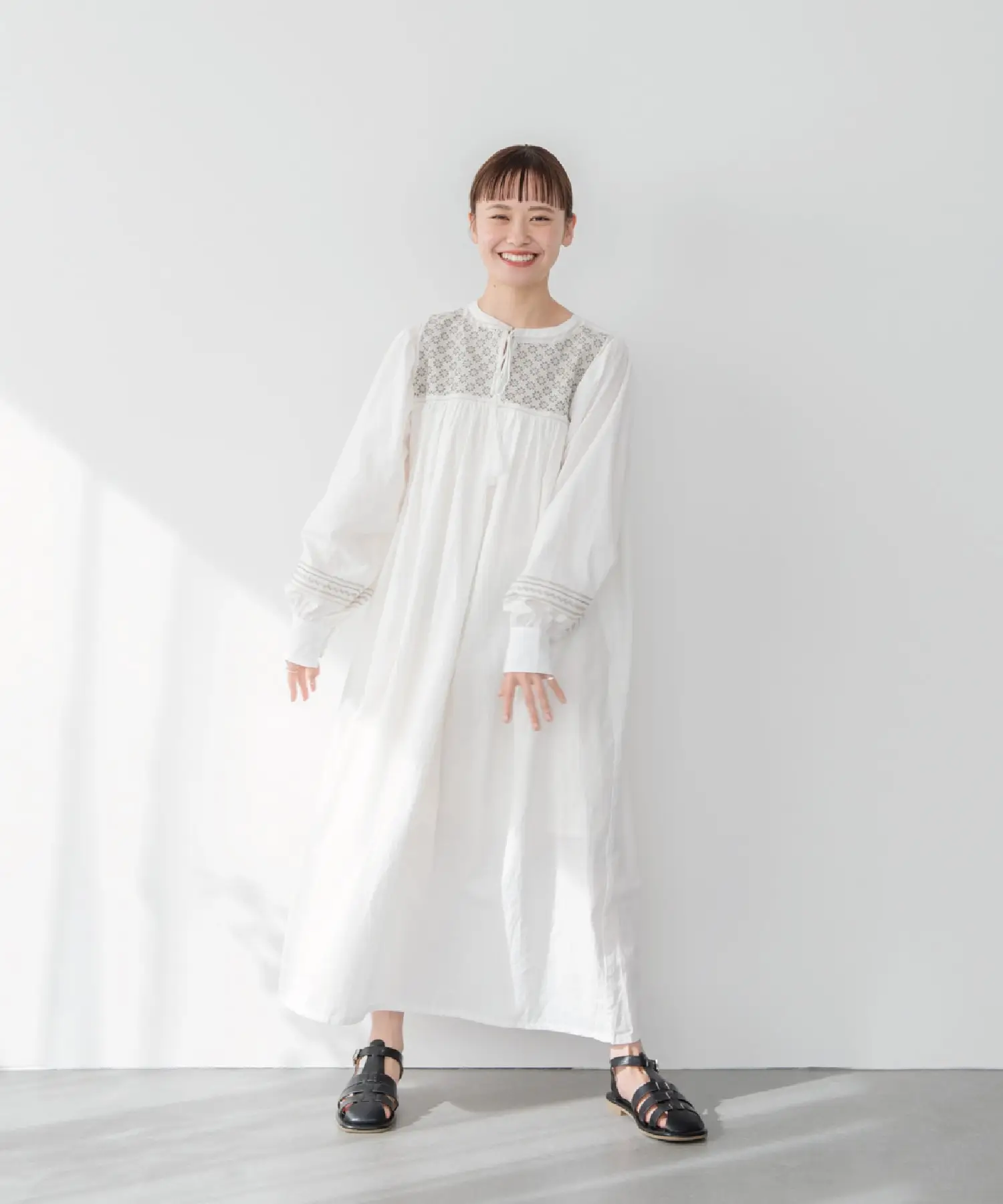 

Japanese Sle Loose Cotton Dr Crisp Embroidery Sweet Tassel Belted Summer Long Skirt with Lantern Sve for Women