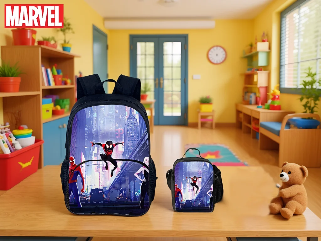 

HOT Spider-Man Children Trendy Daypack 2 in 1 Set-Front Pocket Backpack with Durable Lunch Bag for Student
