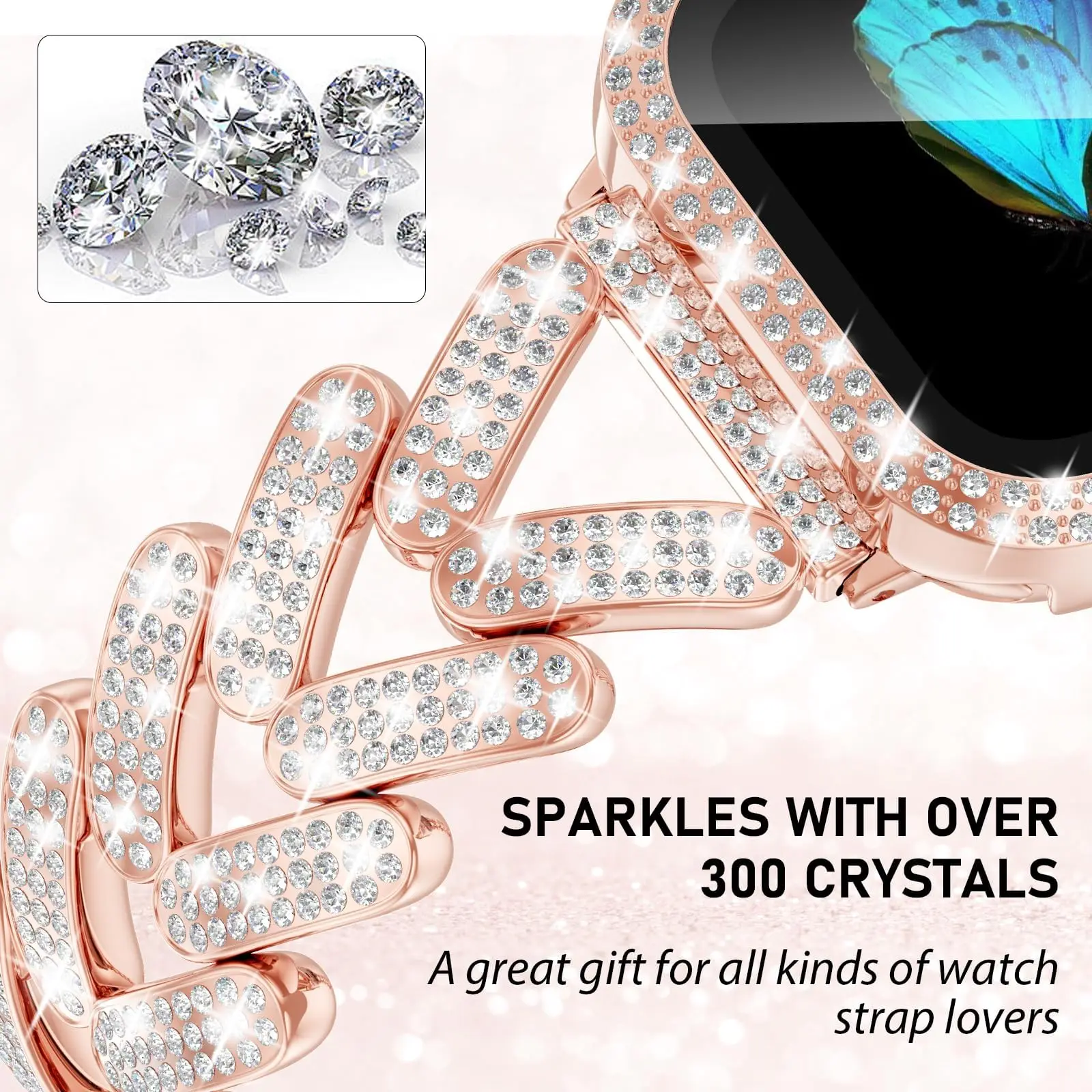 Correa ostentosa para Apple Watch, 40mm, 41mm, 42mm, 38mm, 46mm, 44mm, 45mm, 49mm, pulsera de Metal con diamantes, iWatch Series 10 se Ultra 2 8 9