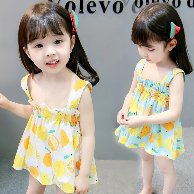 Lemon Print Children Dresses Summer Toddler Baby Girl Dress Cotton Sleeveless Newborn Princess Party Dress Casual Baby Clothes