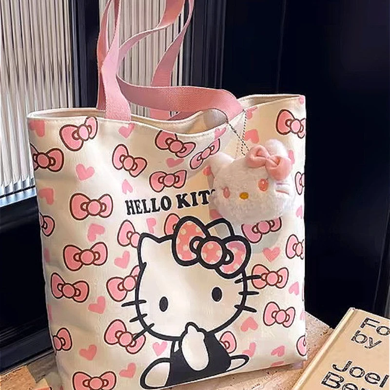 Cute Hellos Kittys Commuter Tote Bag Pink Kittys Canvas Bag Damskie torby o dużej pojemności Torba na ramię dla studentów Prezenty