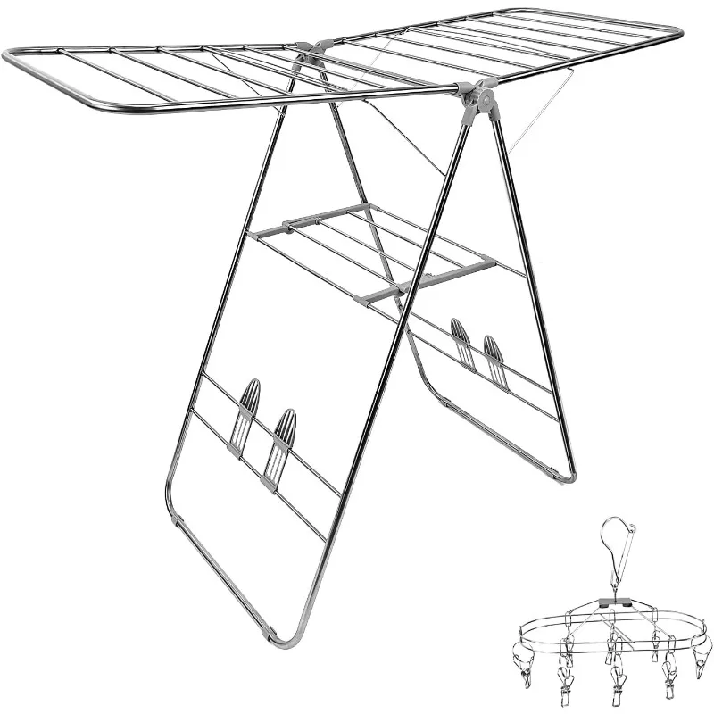 

Large Capacity Drying Rack, Foldable Rustproof Drying Rack with Drying Clips and Drainage Shoe Rack