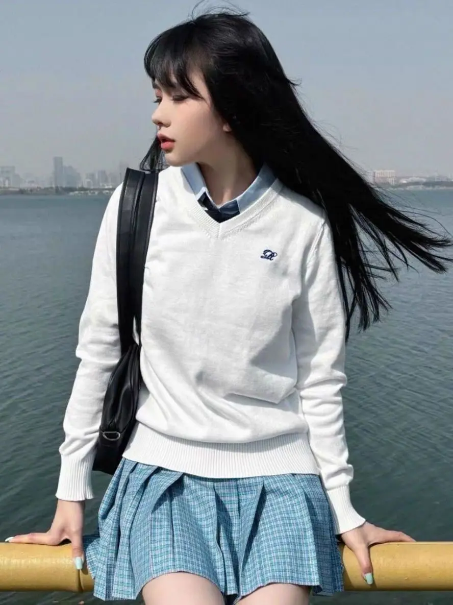 

Long Sve Вязаный свитер с вышивкой Jk orm Sle Осенне-зимняя верхняя одежда V Ne Свободный крой для поездок на работу Sle Цельный предмет