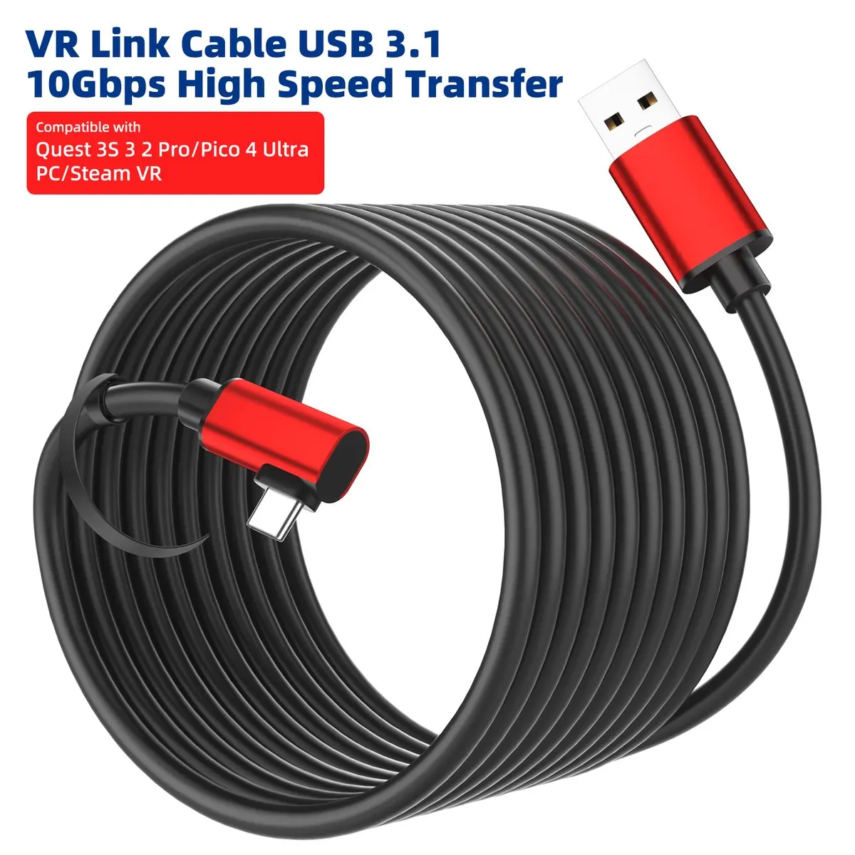 

10Gbps High Speed VR Link Cable USB 3.1 USB C for Meta Oculus Quest 3S 3 2 Pro/Pico 4 Long Extension Cord for PCVR Data Transfer