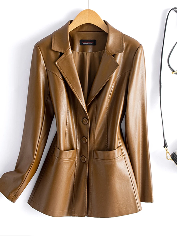 Bla ort Jaet Leather Cappotto da donna Sli versatile e di fascia alta, per pendolarismo, stagione primaverile