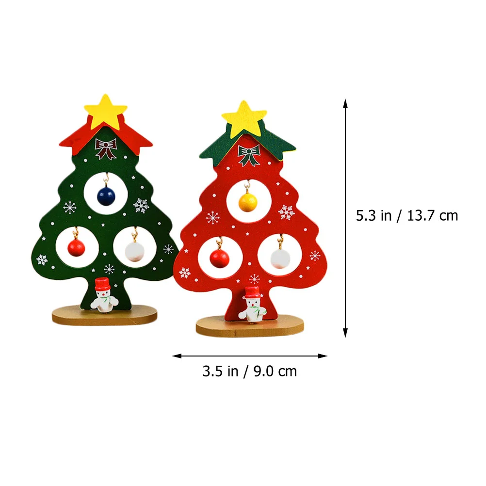 2 Pcs Christmas Tree Ornaments Toys Desk Decoration Desktop Mini Xmas Decorative Table Stand Creative Wooden Child