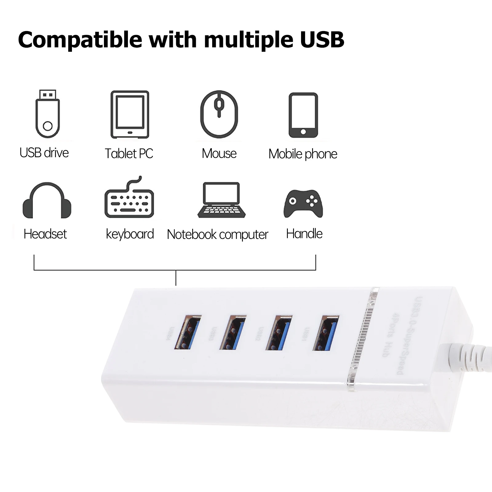 

Adapter USB3.0 Hub Expander for Laptop Ports Splitter Ultra Thin Extender White