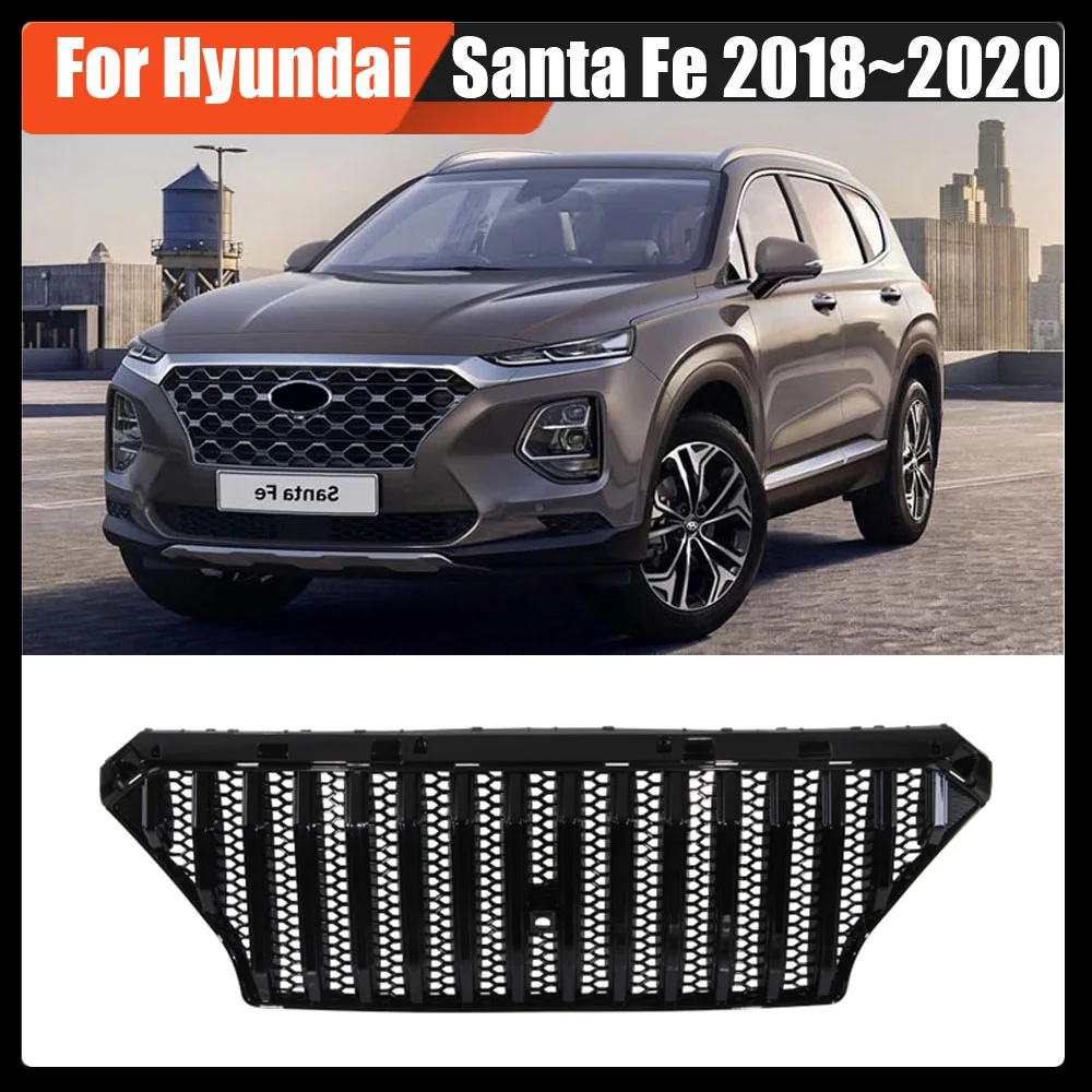 

Suv korea Auto Parts Gloss Black Chrome ABS Bumper Grille Grill Hood Mesh Racing Grills For Hyundai Santa Fe 2018~2020