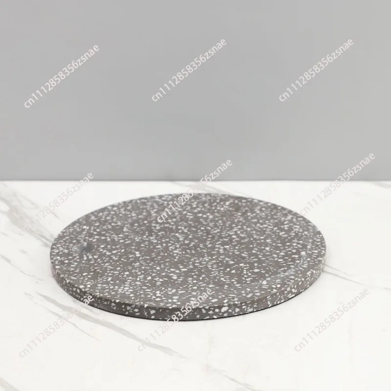 Nordic gray terrazzo round tray wabi-sabi aromatherapy storage tray model room jewelry storage display chassis
