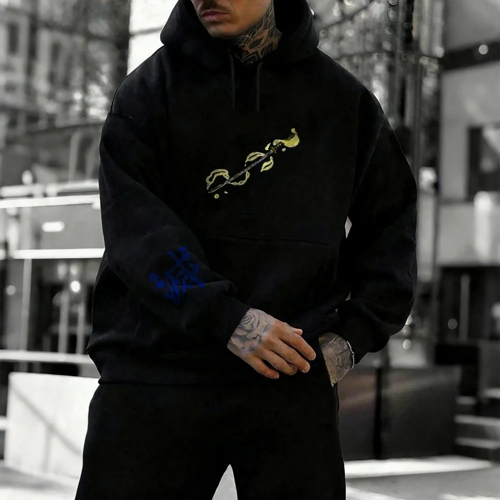 Męska bluza z kapturem Demon Slayer Agatsuma Zenitsu Anime Wiosna Jesień Zima Chłopięca Oddychająca Bluza z Długim Rękawem Strój Rodzinny