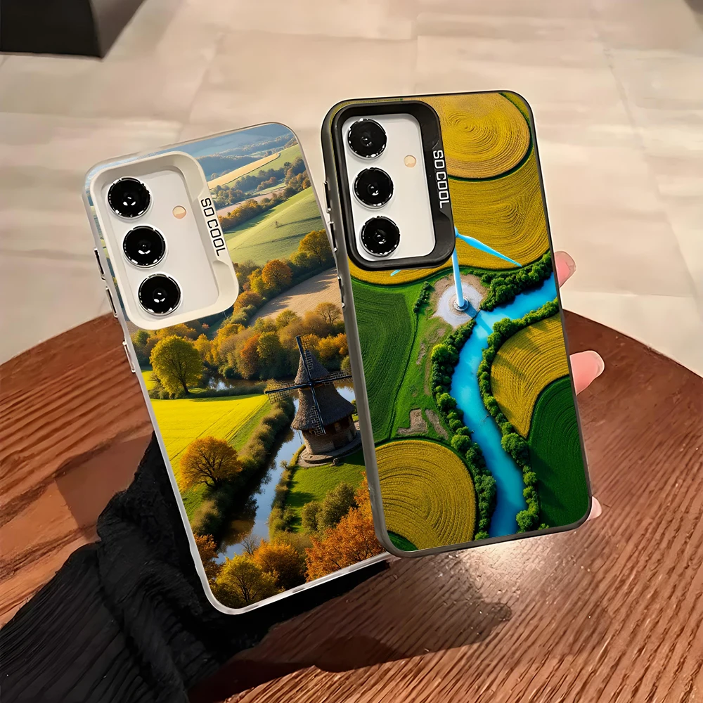 Pastoral Scenery Colorful Soft Edge Hard Shell Phone Case for Samsung Galaxy A13 A14 A23 A02S A03 A05 A05S A52 A54 5G Cover Bags