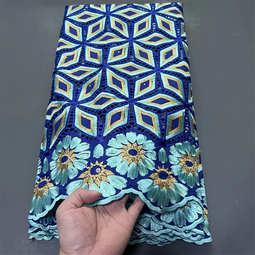 

2025 африканский нигерийский тюль, кружевная ткань для шитья платья, высокое качество, дамасский хлопок, чистая вышивка, свадебная вечеринка, 5 ярдов, ZJ064