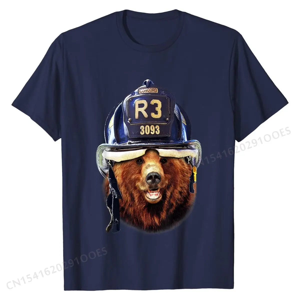 Grizzly  in Firefighter Helmet T-Shirt T Shirts Summer Funky Cotton Tops Tees Summer for Men