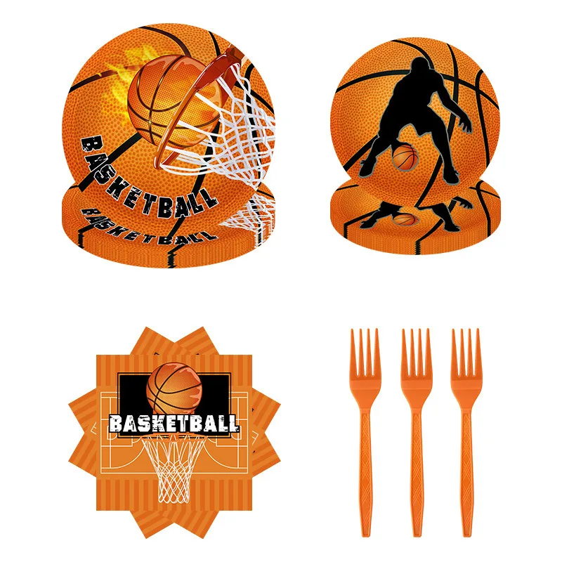 Basketball theme disposable paper tray tissue fork birthday gathering party layout supplies