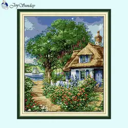 River Cottage Joy Sunday Stamped Cross Stitch Scenery Pattern Embroidery Kits Aida 14CT 16CT 11CT Printed Canvas Needlework Set