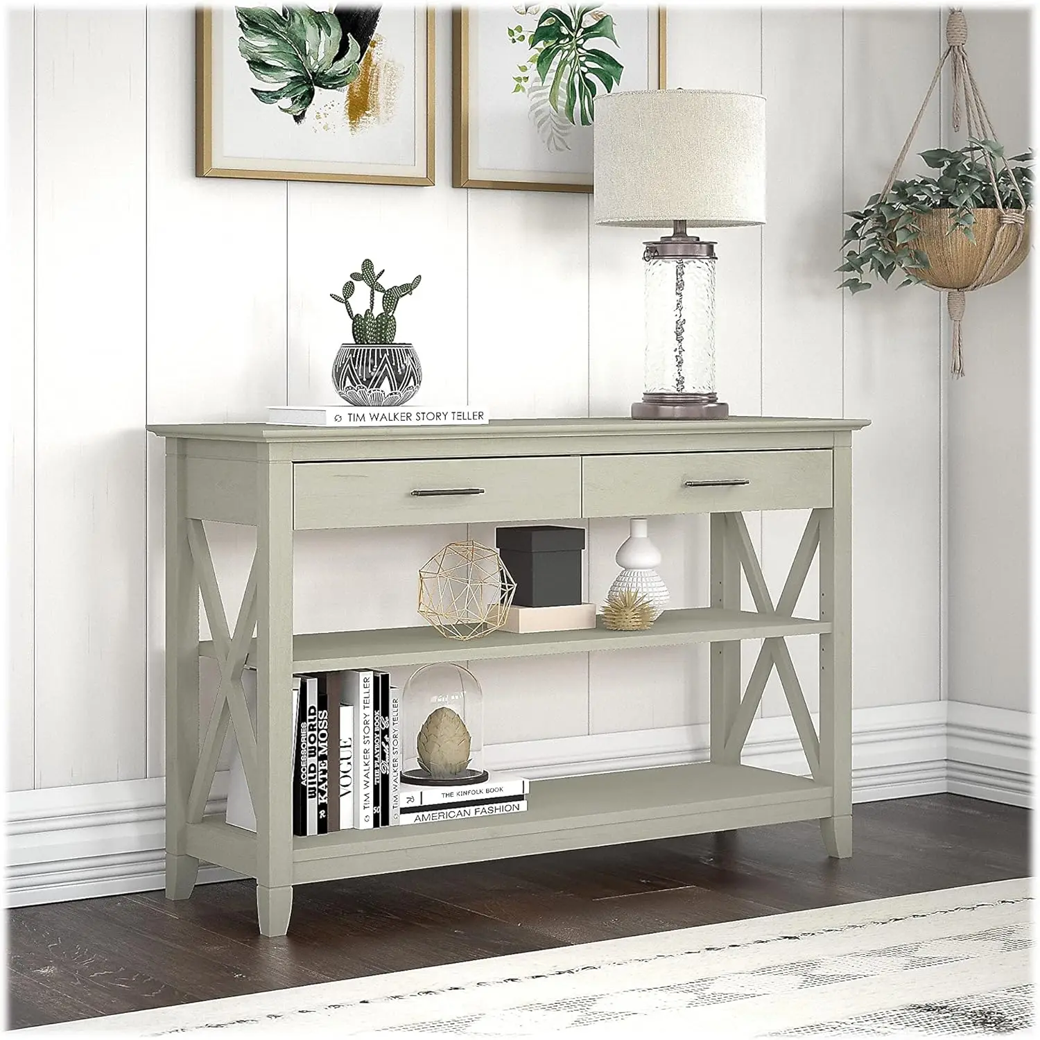 Furniture Key West Console Table with Drawers and Shelves in Linen White Oak Fresh Home Decor Superior Quality