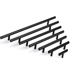 Furniture Handles Wardrobe Door Pull Stainless Steel Drawer Handle T Bar Straight Kitchen Long Cabinet Closet Knob Black Silver