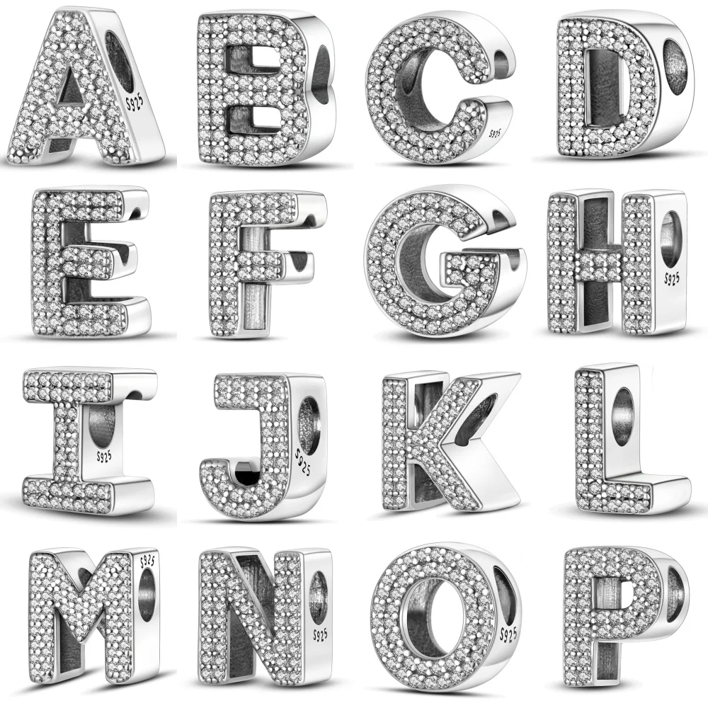 Hot 925 Sterling Silver Lucky Letter Signs Series Charms Beads Fit Original Fine Bracelets S925 DIY Jewelry Gifts Accessory