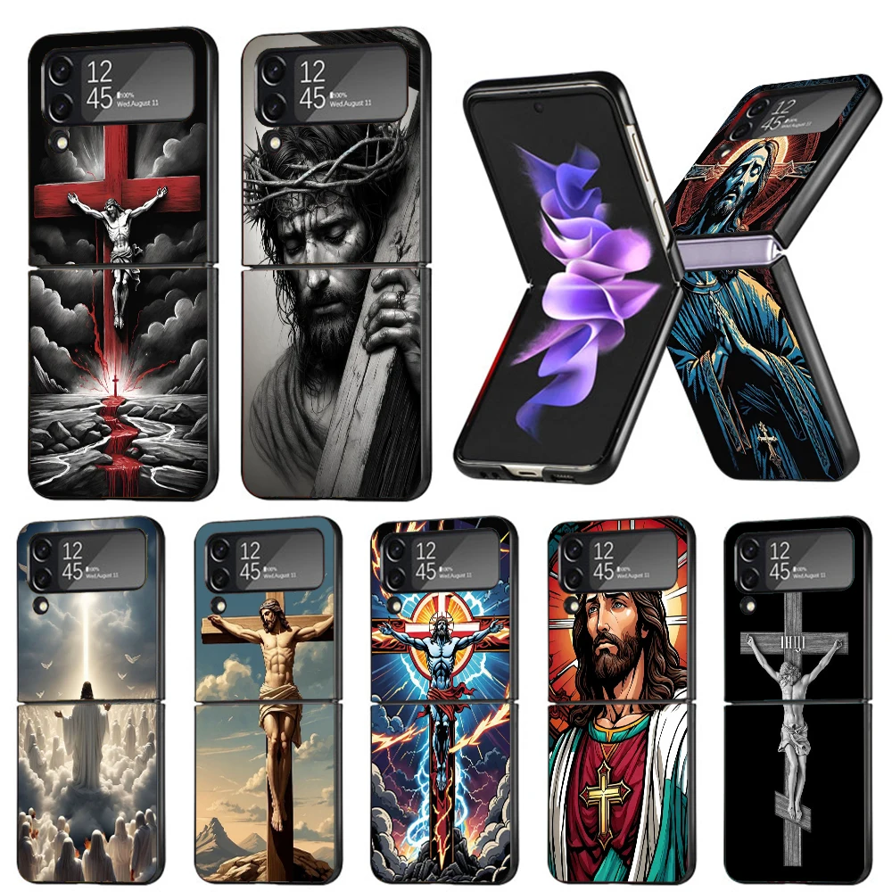 Christian Cross Design Phone Case Cover for Samsung Galaxy Z Flip 6 5 4 3 5G Flip3 Flip4 Flip5 ZFlip6 Customized Black Fundas Cl