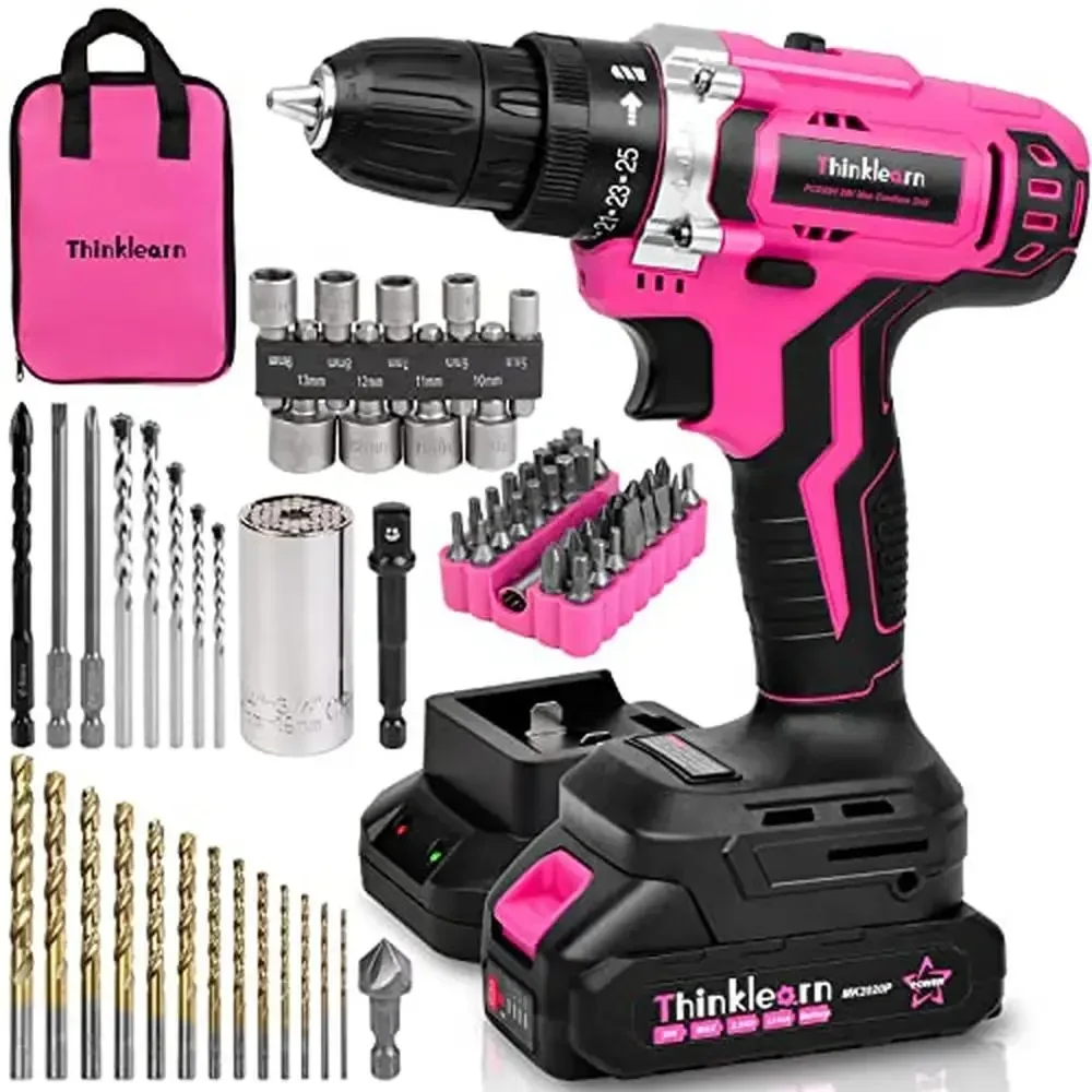 Pink Cordless Drill Set 20V Lithium-ion Power Drill 67Pcs Drill Driver Bits 3/8