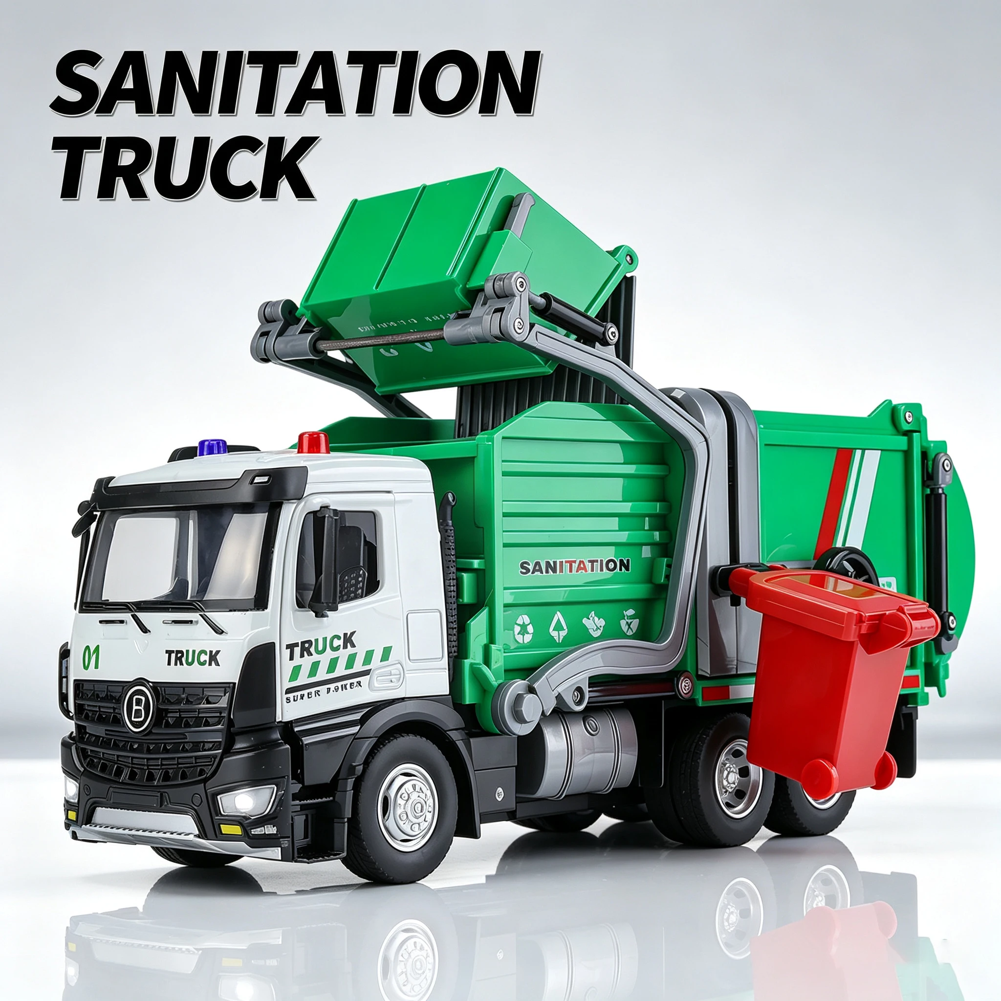Large Metal Die-Cast Garbage Truck Model Sound and Light Pull Back Sanitation Truck Children Toy Truck Boy Halloween Gift