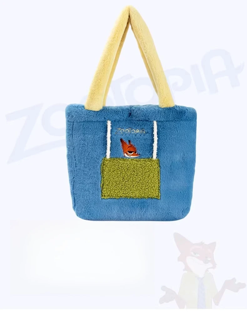 

Плюшевая сумка-тоут Zootopia: милая мультяшная сумка через плечо с кроликом Джуди и лисом Ником, в анимационном стиле, для повседневного использования