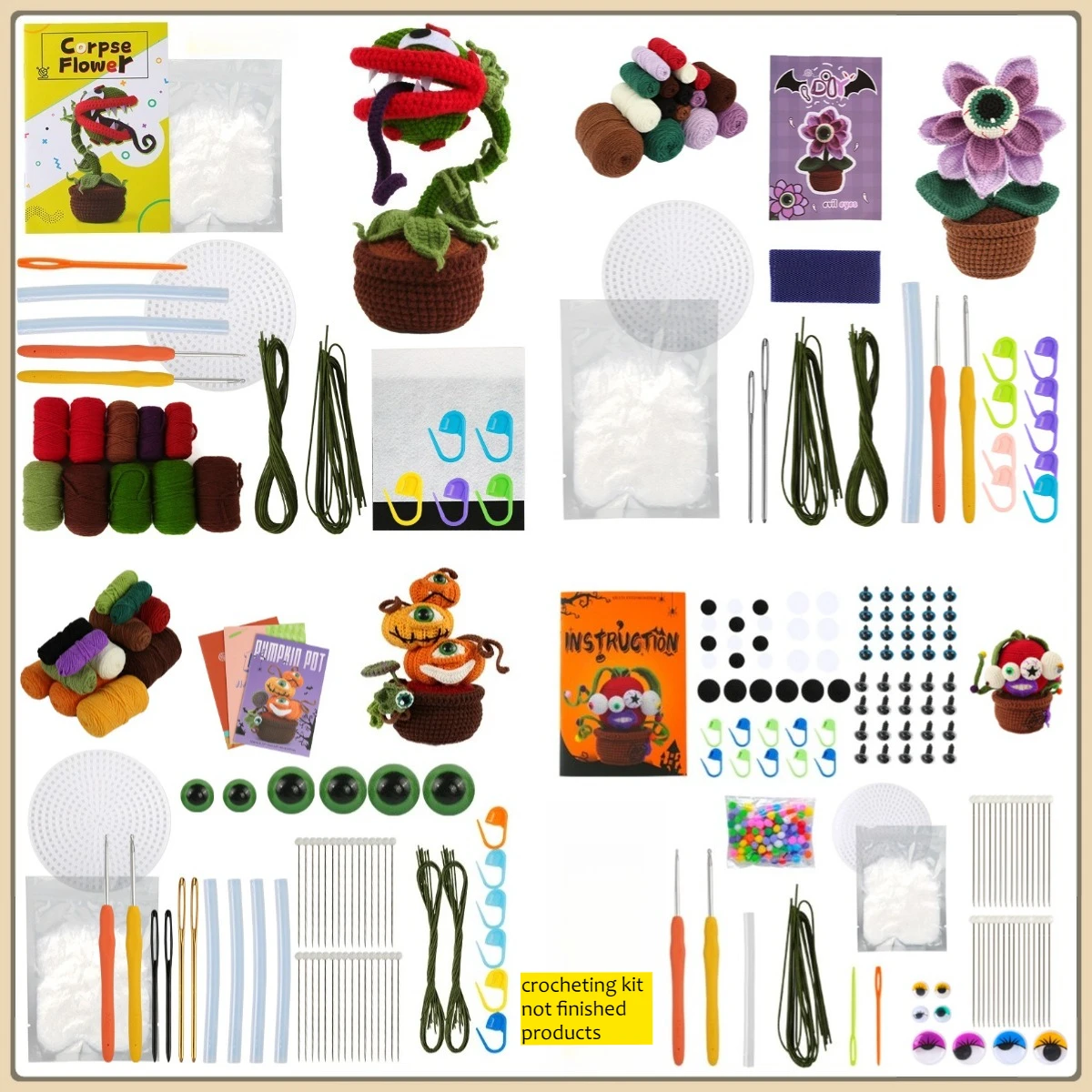 

Freakish Monster Plants Corpse Flower Тыква Горшок Ручная вязка шерстяных материалов для вязания крючком Набор принадлежностей для вязания крючком для подарка на Хэллоуин