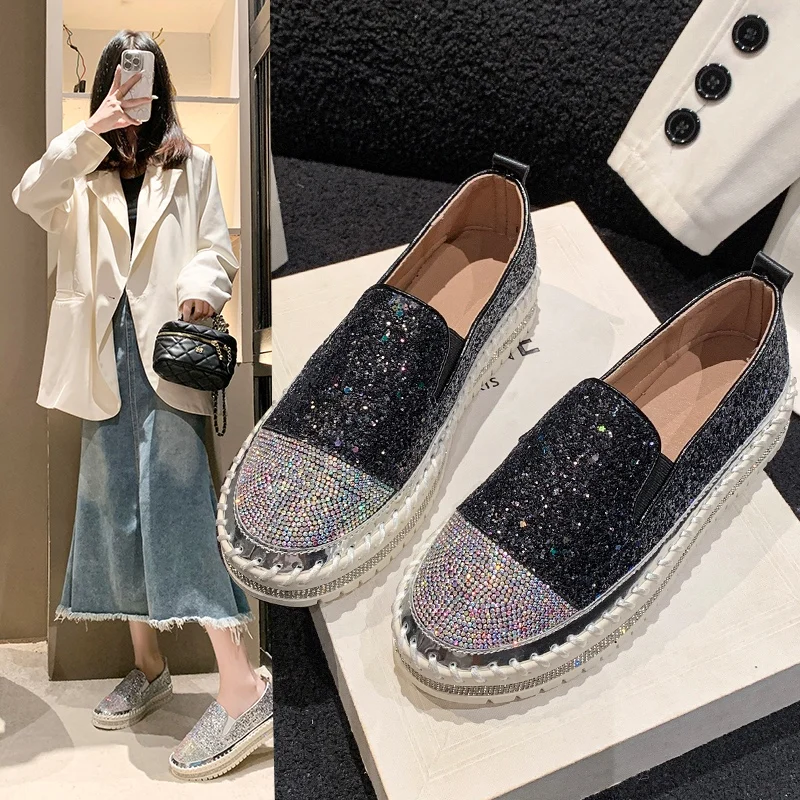 

Женская модная повседневная обувь Water Diamond, дизайнерские туфли на плоской подошве, роскошные женские лоферы высокого качества на толстой подошве, Zapatos De Mujer