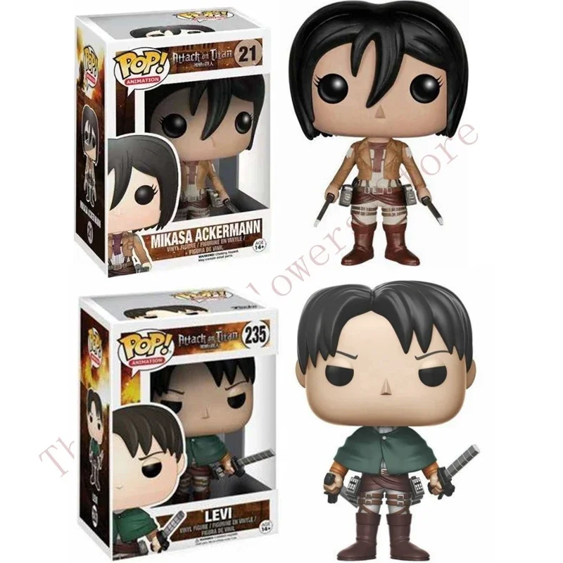 Funko POP Anime Action Figures Attack On Titan Levi 235# Mikasa Ackermann #21 Vinyl Figure Model Collection Toys For kid Gift