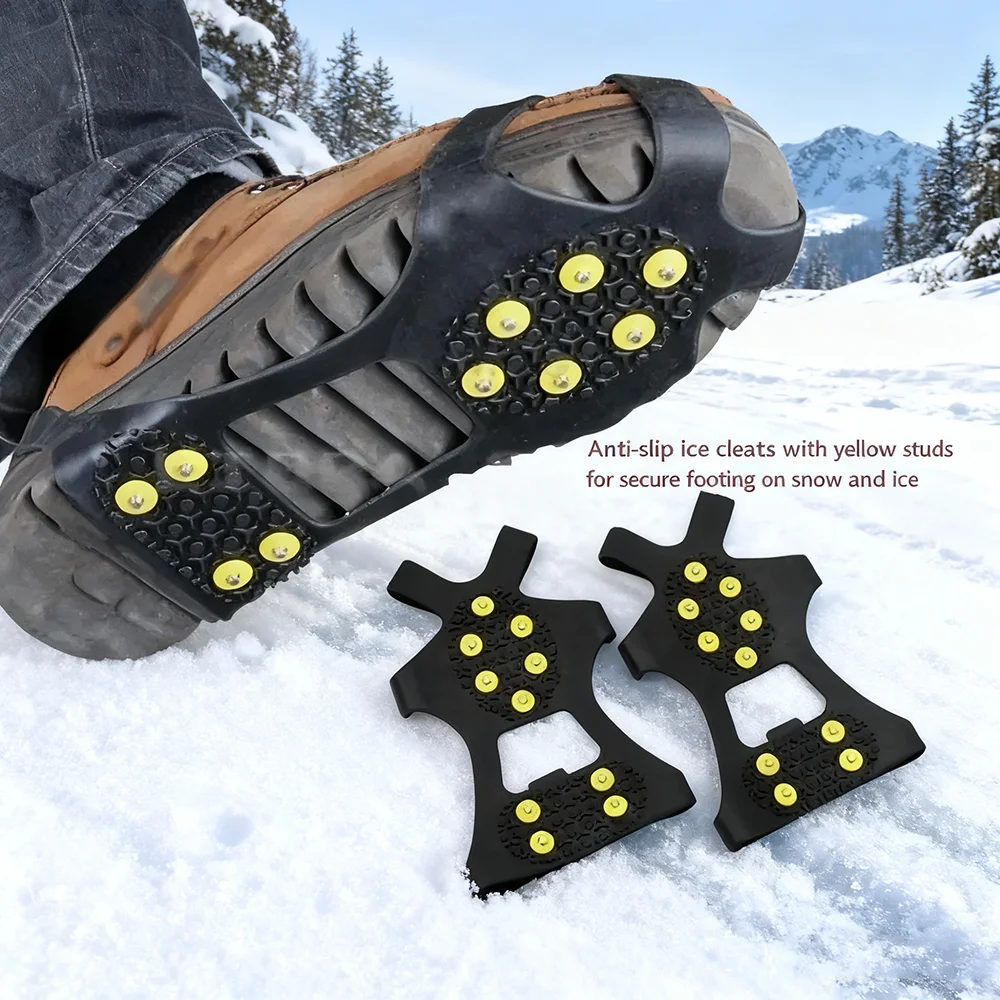 

2pcs 10 Steel Studs Crampons Snow Grips Cleats for Ice and Snow Anti-Slip Rubber Traction Cleats Hiking Walking Climbing Jogging