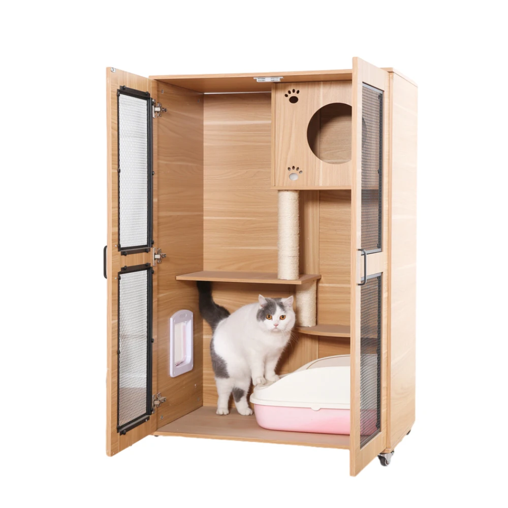 NEW Solid wood pet house cat cage furniture, wooden safety and breathability, multi-layer luxury villa interior manufacturer