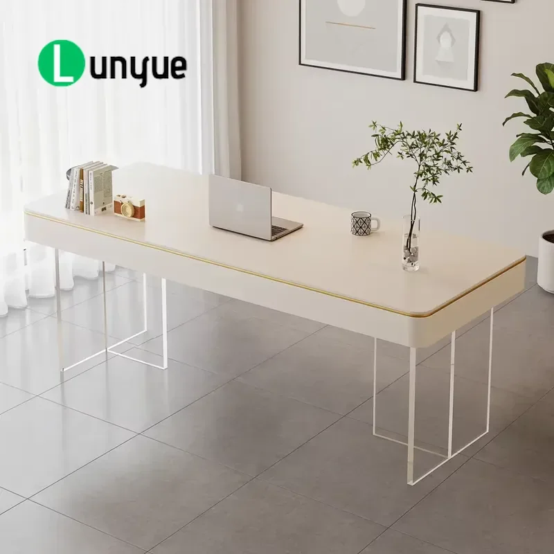 Cream Style Slate Desk Luxury Modern Rounded Corner Design Detachable Assembly Eco Friendly Storage For Home Office Furniture