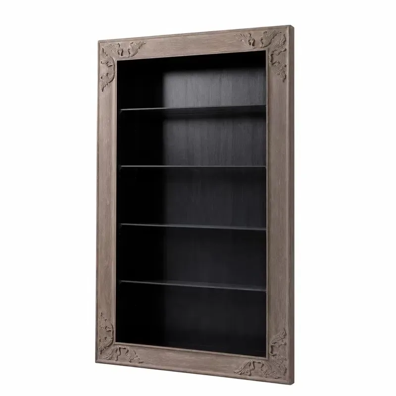 Luxury Solid Wood Display Cabinet Hand Carved Antique Bookshelf French Country Style Living Room Storage Rack
