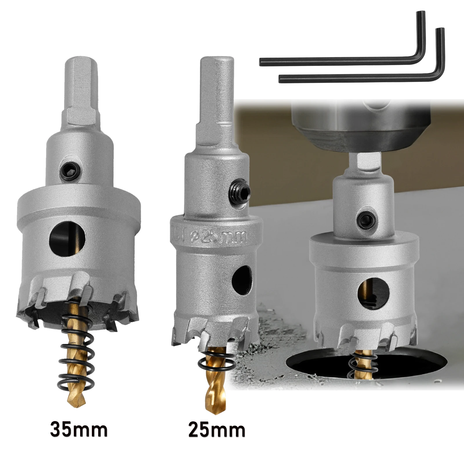 

Набор кольцевых пил TCT, 2 шт., 35/25 мм, кольцевая пила с наконечником из карбида вольфрама и титановым пиловым сверлом для твердого металла, железа