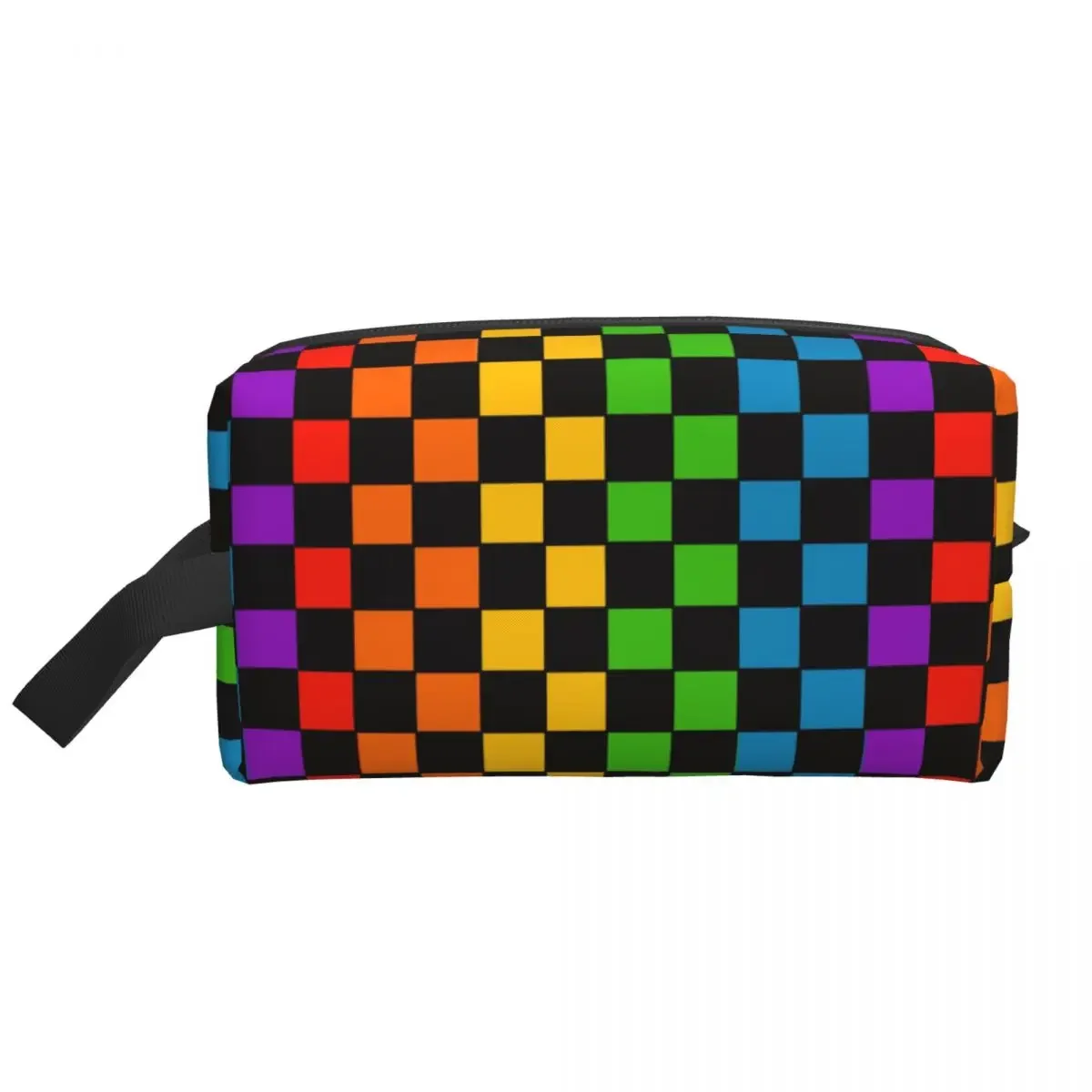 Custom Rainbow Squares Pattern Checkered Flag Toiletry Bag for Women Makeup Cosmetic Organizer Lady Beauty Storage Dopp Kit Box