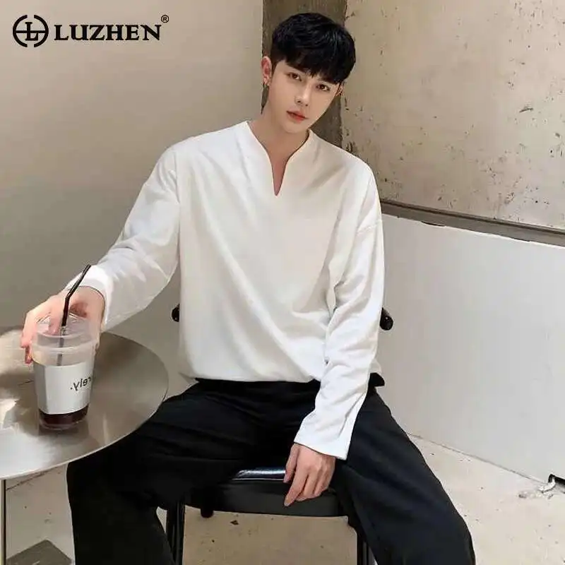 

LUZHEN Trend Korean Minimalist Style Long Sleeved T-shirt Versatile Bottom Shirt Male Casual Elegant Sweatshirts Plain LZ8757