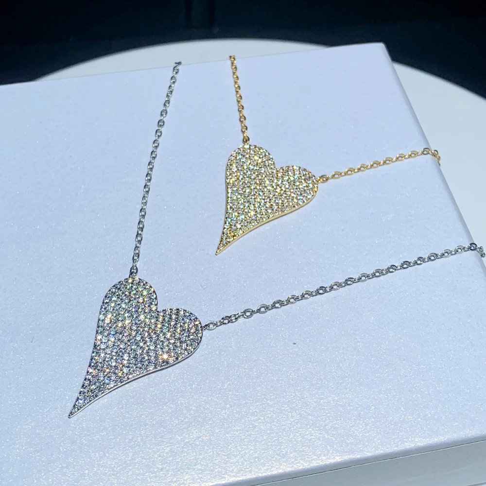 Extra Big Heart Necklace 100% 925 Sterling Silver Micro Paved 5A CZ Classic Fashion High Quality Women Jewelry