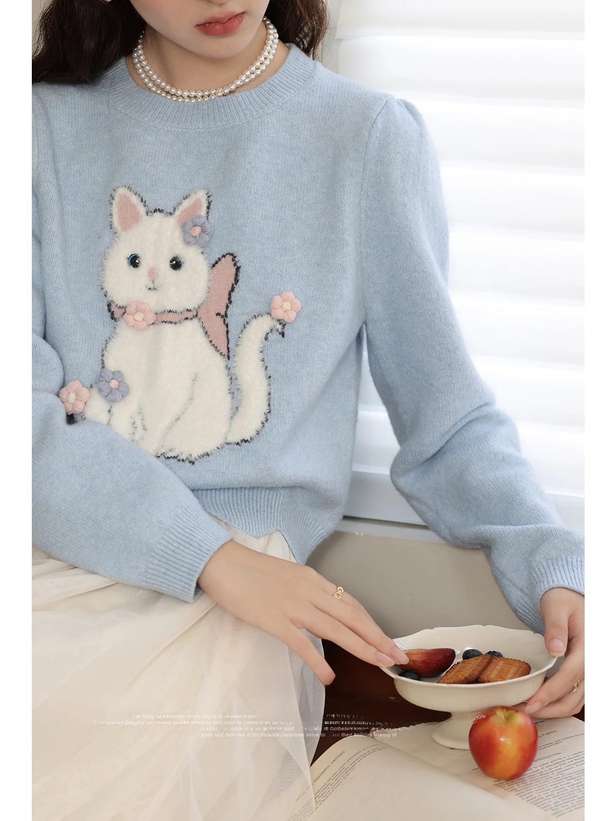 Laterne Nian ort runder Ne-Strickpullover für Damen, Lazy Design, Meersalz, Brea, Neu, 2023, süße Strickwaren mit Bärenmuster