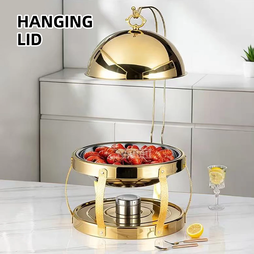 8L Stainless Steel Circular Hanging Furnace Alcohol Heated Buffet Stove for Outdoor Camping Picnic