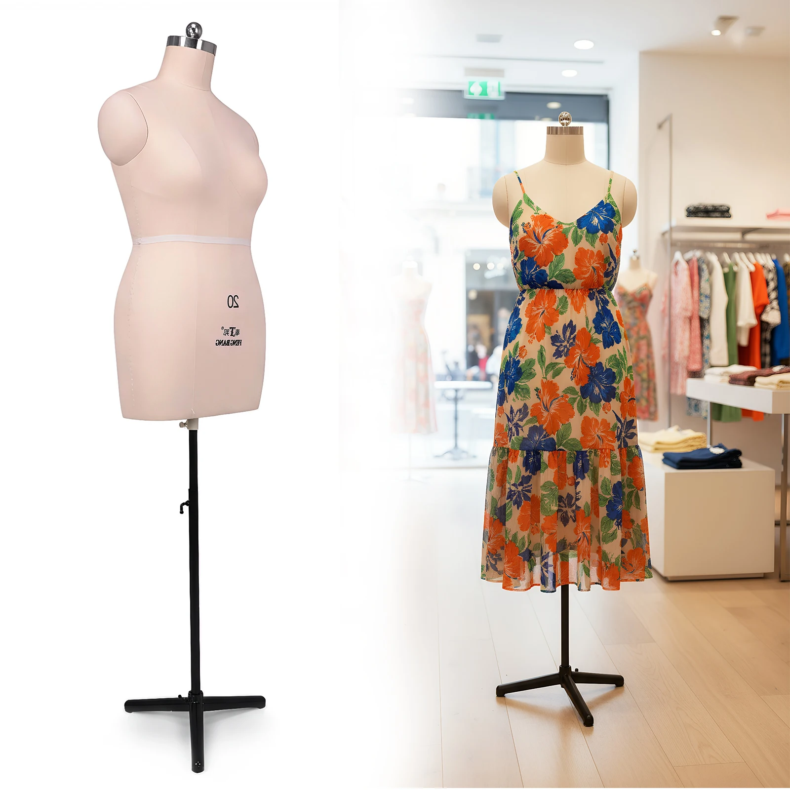 

Female Half Body Torso Body Clothing Forms Height Adjustable Clothes Sewing Mannequin with Metal Stand for Retail Boutique Store