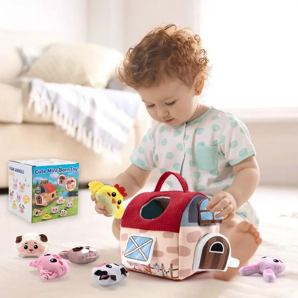 

Farm Simulated Baby Soft Plush Animals with Sound Cute Farm Animals House Set Cartoon Training Toys Animals Cognition Doll