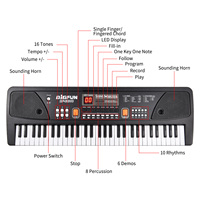 BIGFUN 61 Keys Rechargeable Electronic Organ Kids Electric Piano with Microphone Black Digital Music Electronic Keyboard